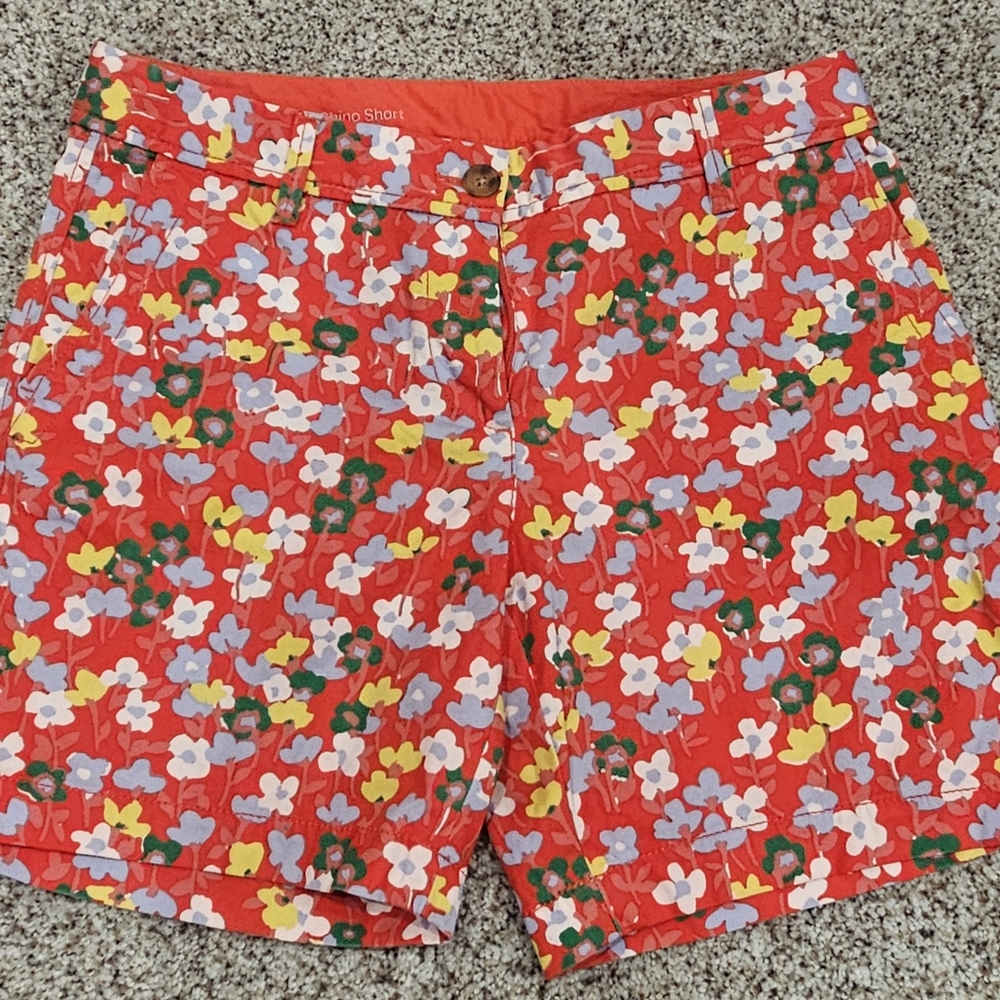 Talbots Girlfriend Chino Shorts Red Floral Stretch Cotton Womens2P Preppy Summer